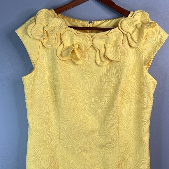 SD COLLECTION Floral Appliqué Yellow Dress Bateau Neck Brocade Tailored Fit 12 - Picture 3 of 13